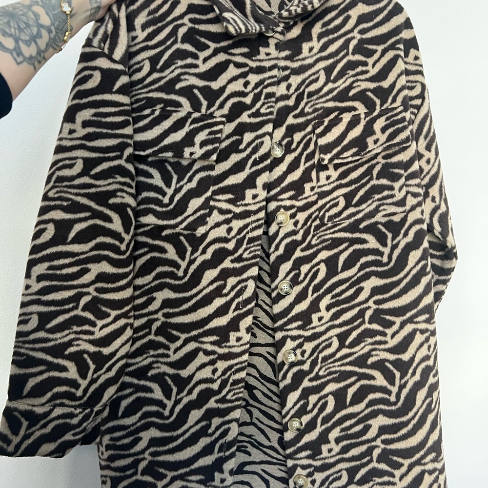 Missguided Zebra Print Pea Coat - Black and Cream